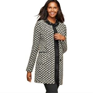 Talbots tweed wool blend Black White coat‎ stadium length weekends size Large